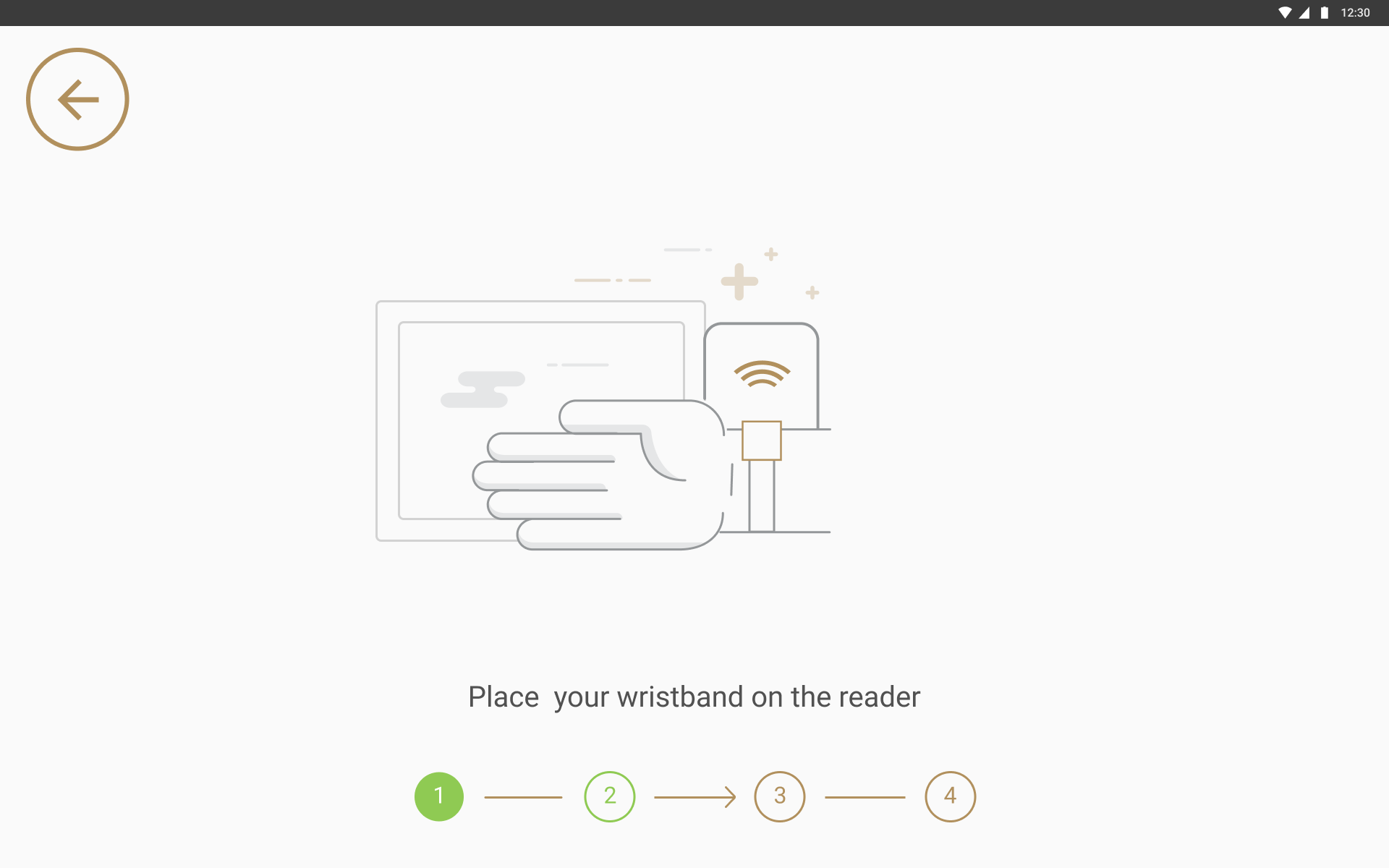Kiosk screen asking the guest to tap their wristband on the reader