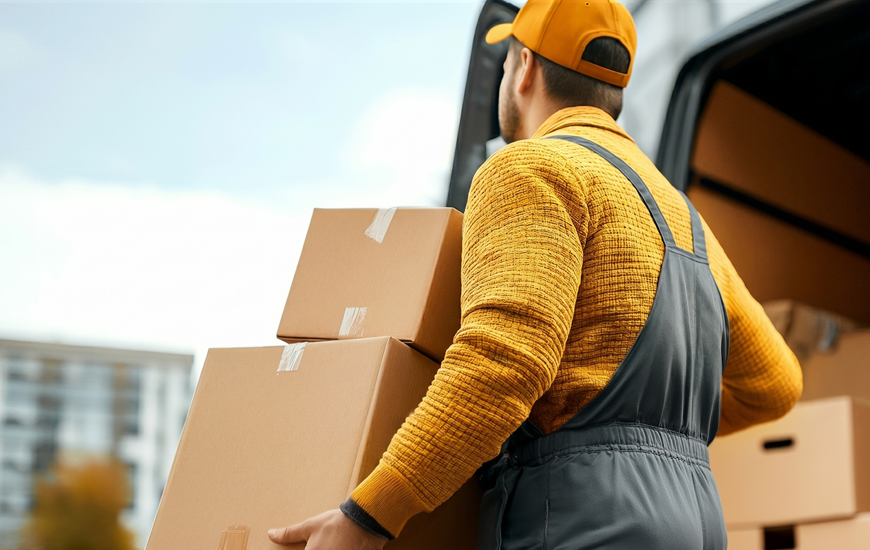Driver loading cargo
