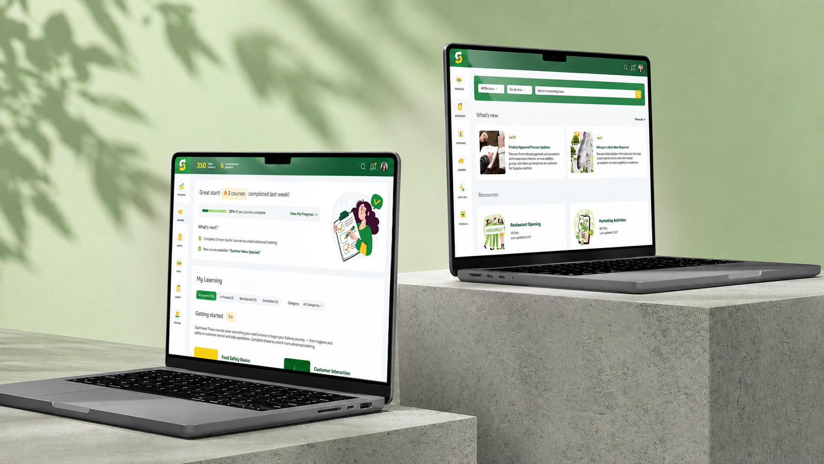 Subway Russia employee training and franchisee portal interfaces on desktop and mobile